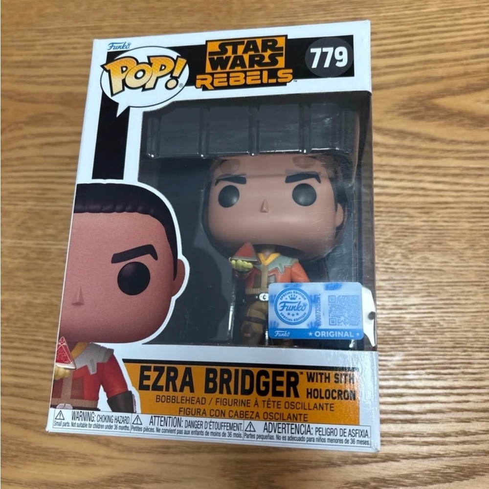 NIB Funko Pop Star Wars Rebals Ezra Bridger with Sith Hollocron 779